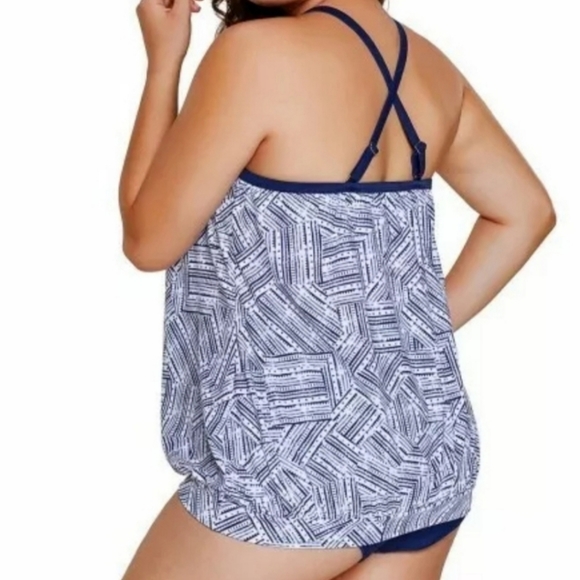 Women's Large White Navy Tankini Print 2 Piec… - Picture 3 of 3